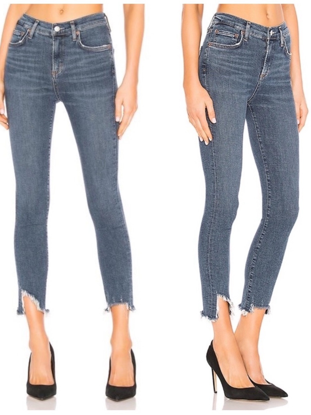 Agolde Sophie High Rise Skinny Ankle Jeans Scheme Blue Distressed Raw Frayed